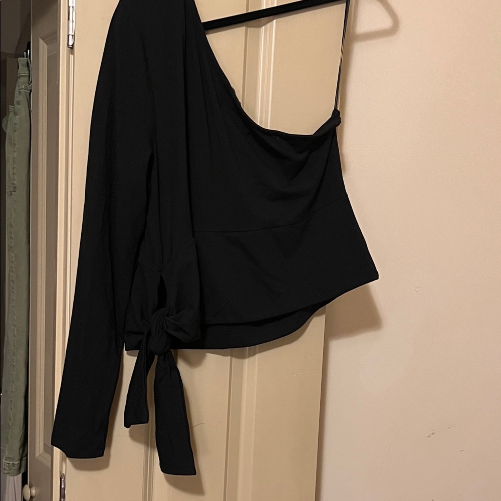 Banana Republic Black One-Shoulder Long Sleeve Top with Side Tie - Picture 4 of 5